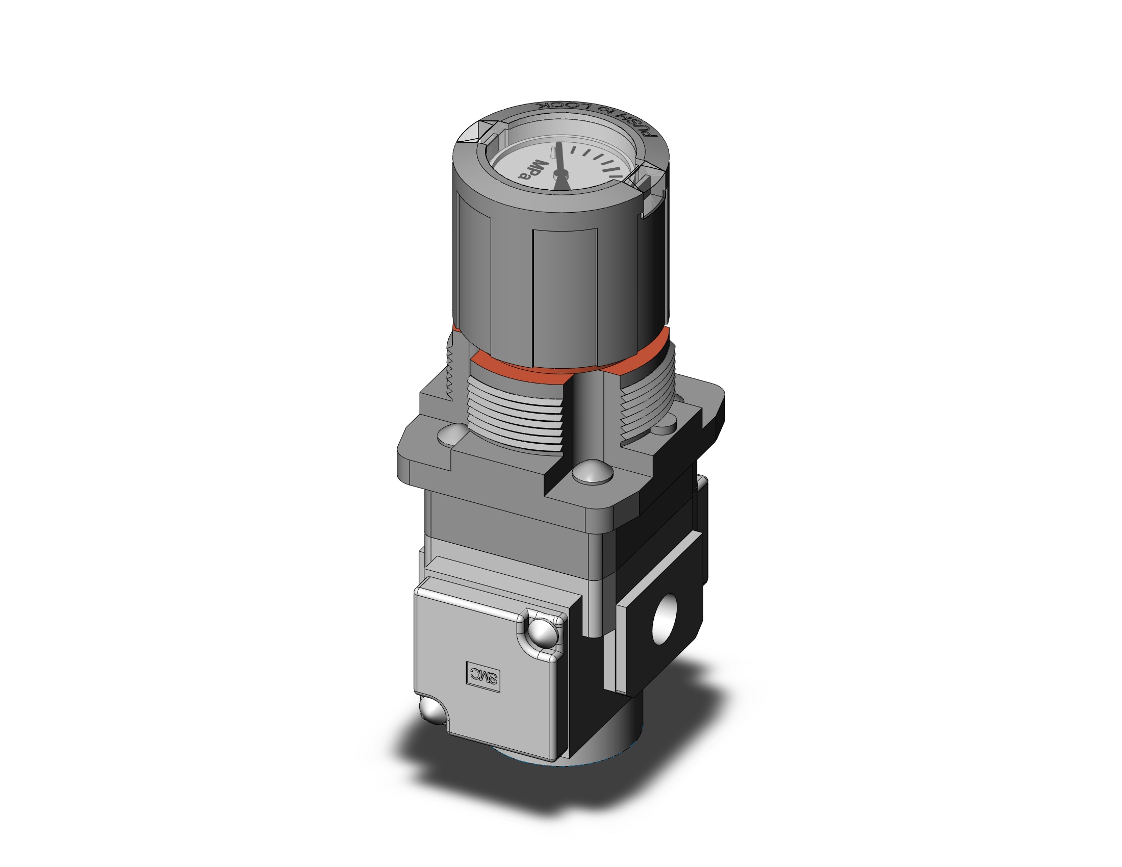 SMC ARG20-01G4-1 regulator w/ built in pressure gauge, REGULATOR, MODULAR F.R.L. W/GAUGE