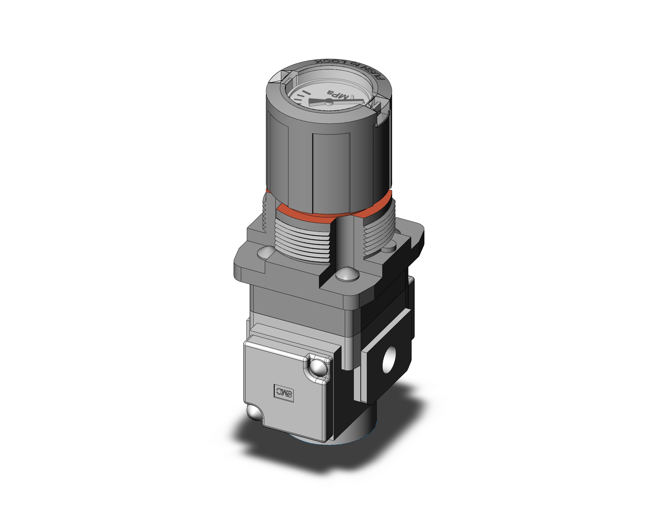 SMC ARG20K-F01G1-1 regulator w/ built in pressure gauge, REGULATOR, MODULAR F.R.L. W/GAUGE