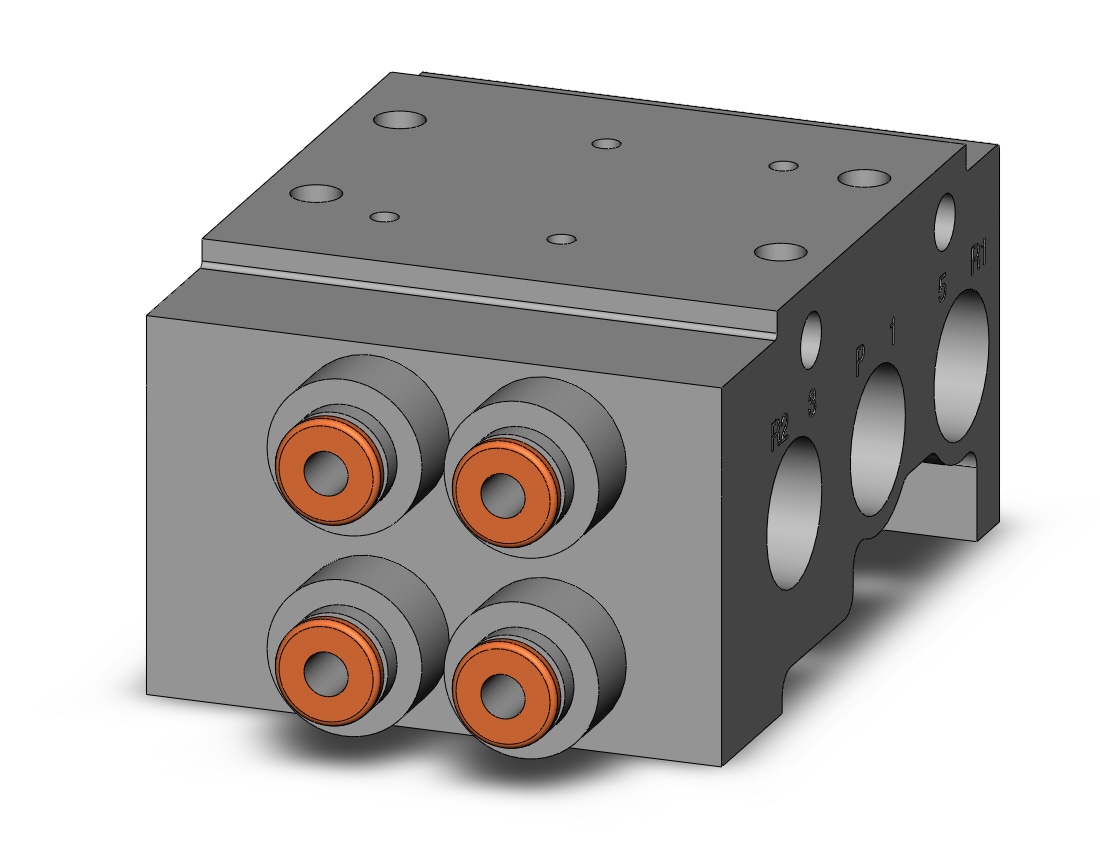 SMC VV5QZ25-02C4C-R mfld, base mount w/fittings, VV5QZ* MANIFOLD VQZ 4/5-PORT***